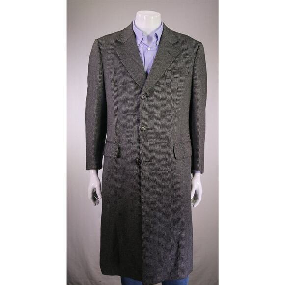 Ermenegildo Zegna Gray/Black Herringbone 100% Cashmere Overcoat Coat 38R